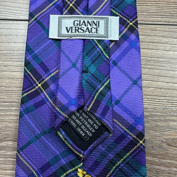 Gianni Versace 100% Silk Tie Medusa Head Baroque Tartan Plaid 57” 3 3/4” - Picture 9 of 11
